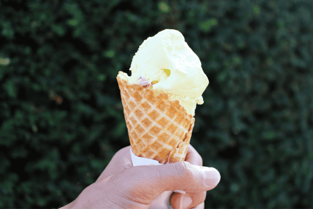 Ice cream cone in front of a grass wall